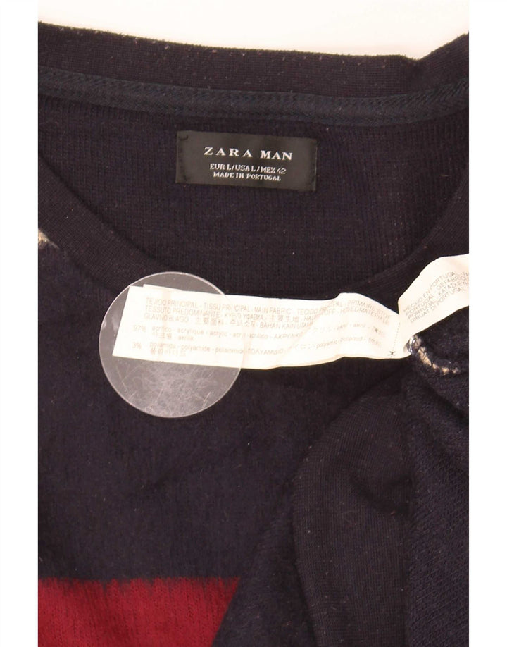 Zara herre rund hals sweater stor flerfarvet stribet akryl