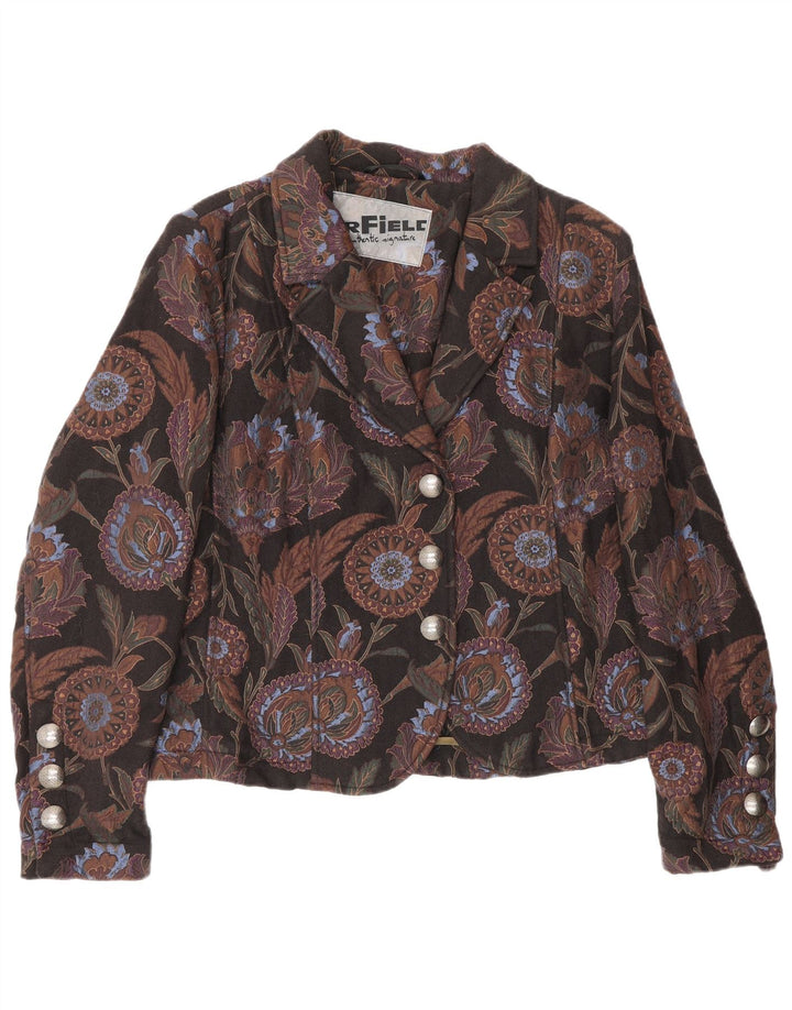 Vintage dame 3-knaps blazerjakke IT 50 XL Sort blomsteruld