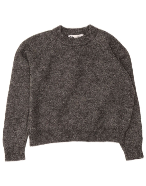 Zara Womens Crop Boat Neck Jumper Sweater UK 10 Small Grey
