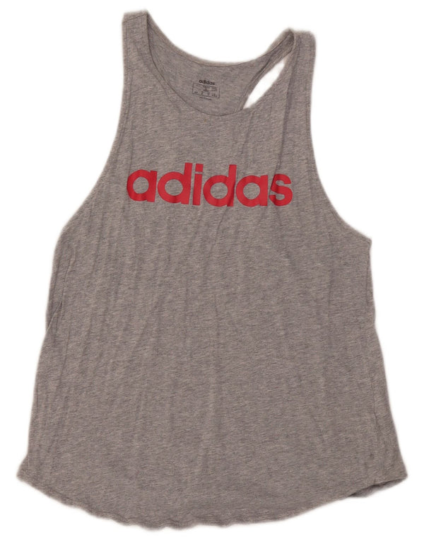 Adidas Dame Grafisk Vest Top UK 12/14 Medium Grey Bomuld