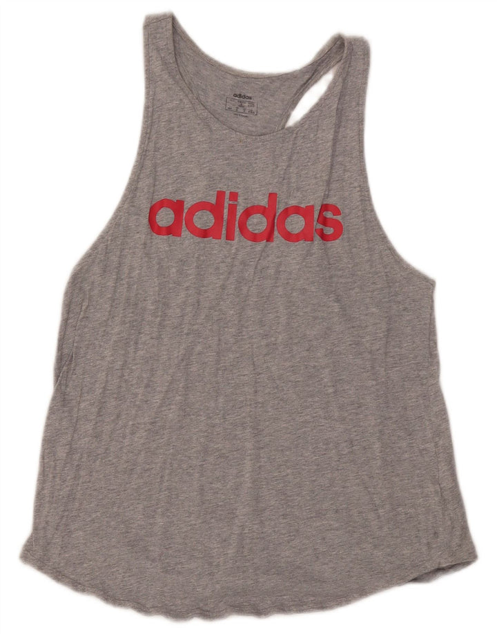 Adidas Dame Grafisk Vest Top UK 12/14 Medium Grey Bomuld