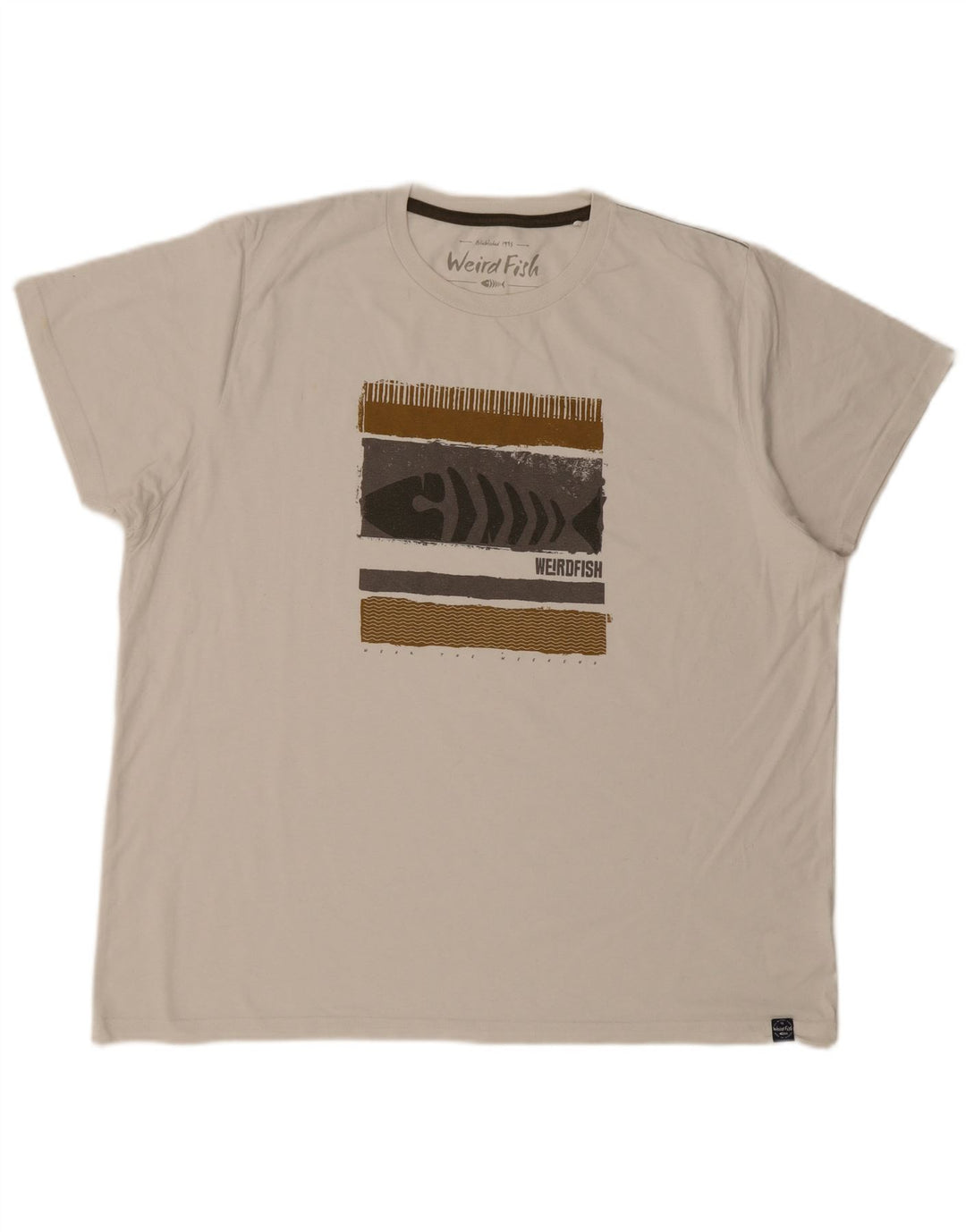 WEIRD FISH Herre Grafisk T-Shirt Top 3XL Hvid Bomuld