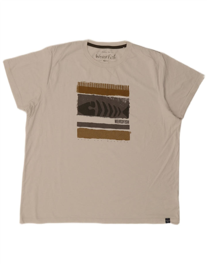 WEIRD FISH Herre Grafisk T-Shirt Top 3XL Hvid Bomuld