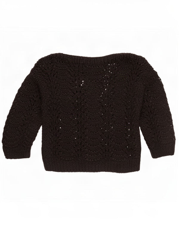 Vintage Womens Crop 3/4-ærmet bådhalstrøjetrøje UK 14 Medium Sort