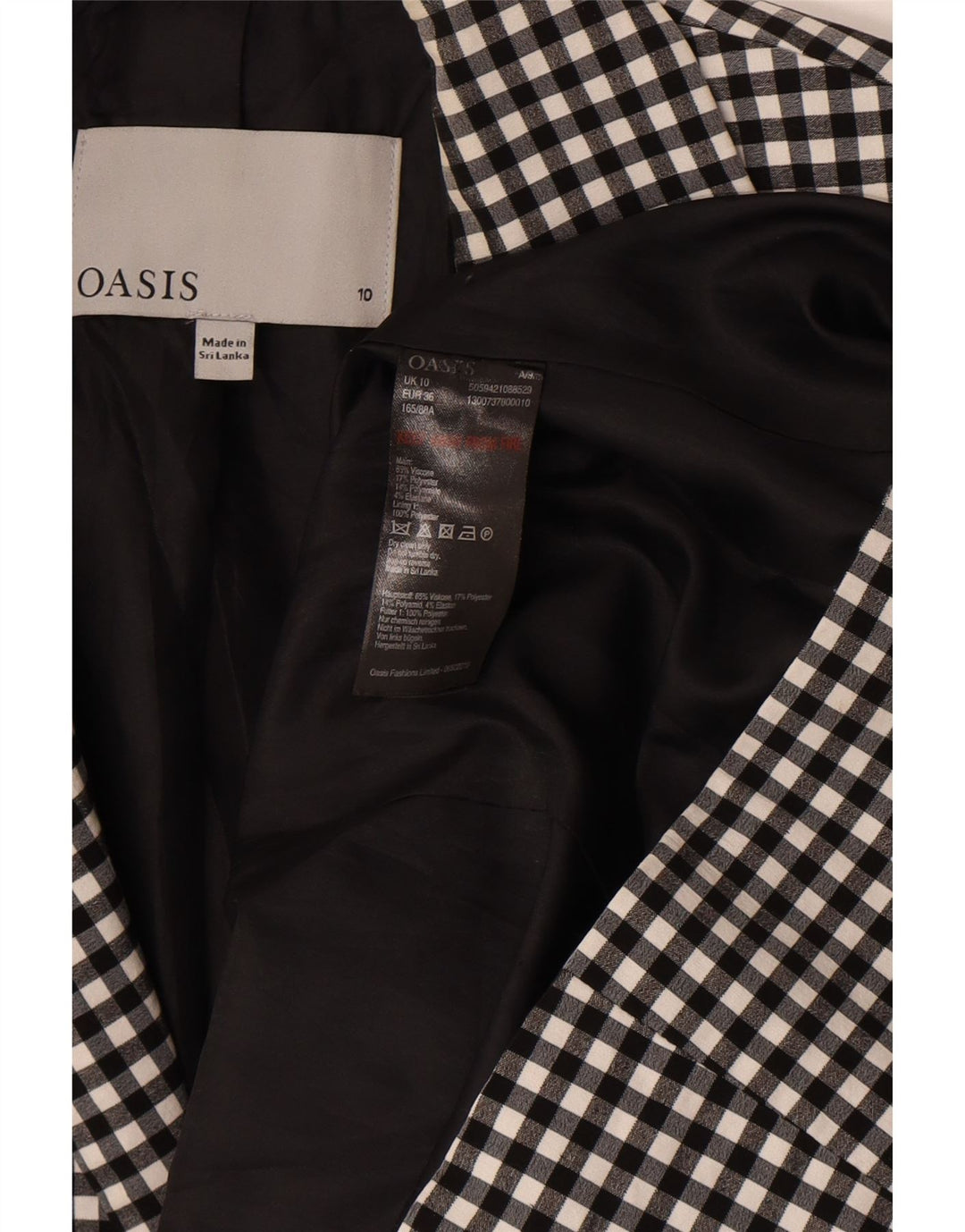 Oasis Dame 1 Knap Blazer Jacket UK 10 Small Black Gingham Viscose