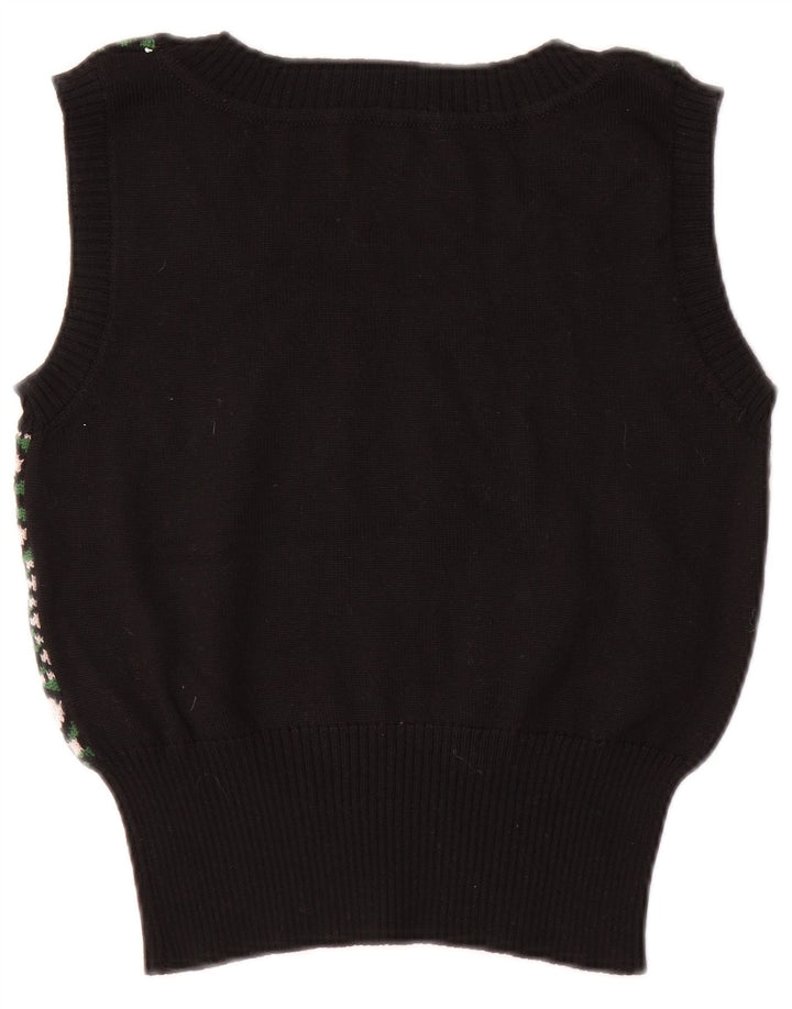 Vintage Dame Vest Tank Top UK 8 Small Black Geometric