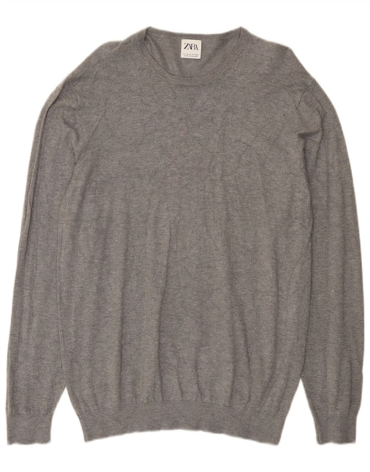 Zara Herre sweater med rund hals, mellemgrå viskose