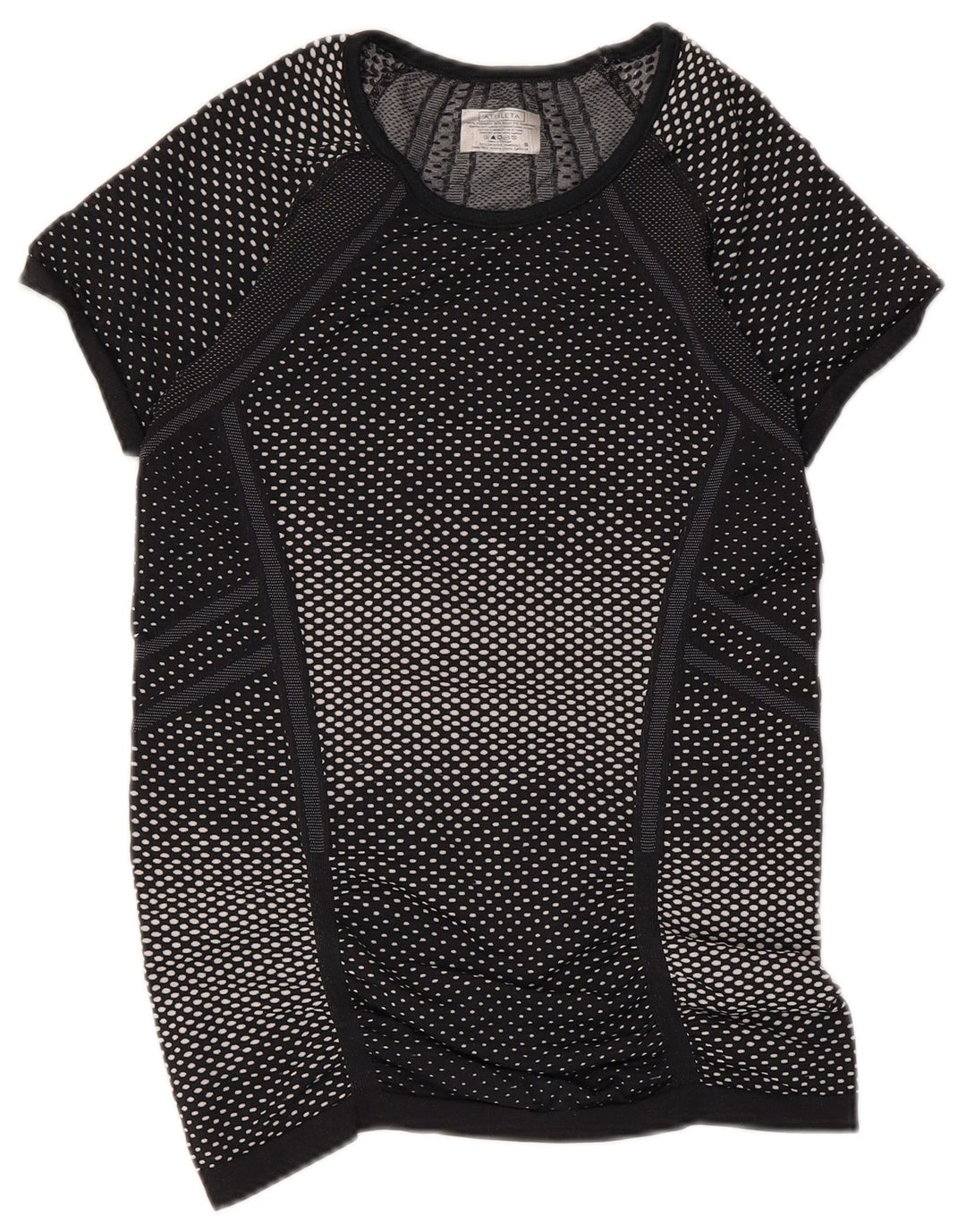 ATHLETA T-shirt top til kvinder UK 8 Lille sort plettet polyester