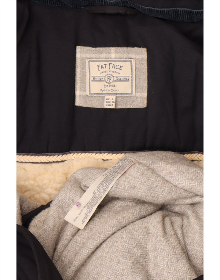 Fat Face Dame Hætte Sherpa Polstret Frakke UK 8 Small Navy Blue Polyester
