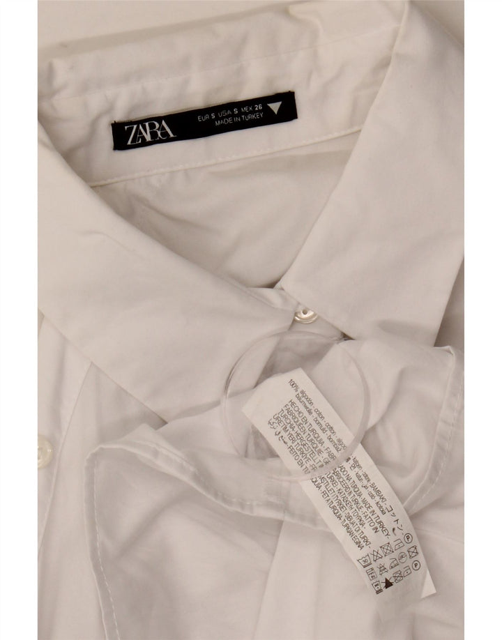 Zara Womens Oversized Crop Shirt Bluse UK 10 Small White Bomuld