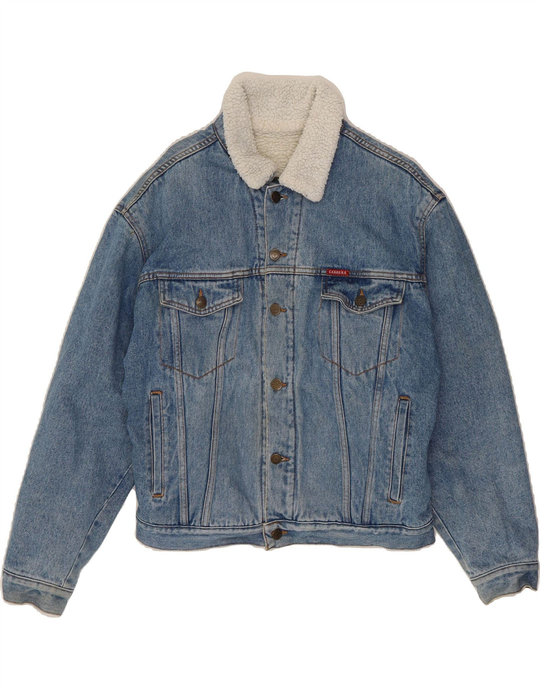 CARRERA Mens Denim Sherpa Jacket UK 36 Small Blue Cotton Classic Vintage Carrera and Second-Hand Carrera from Messina Hembry 