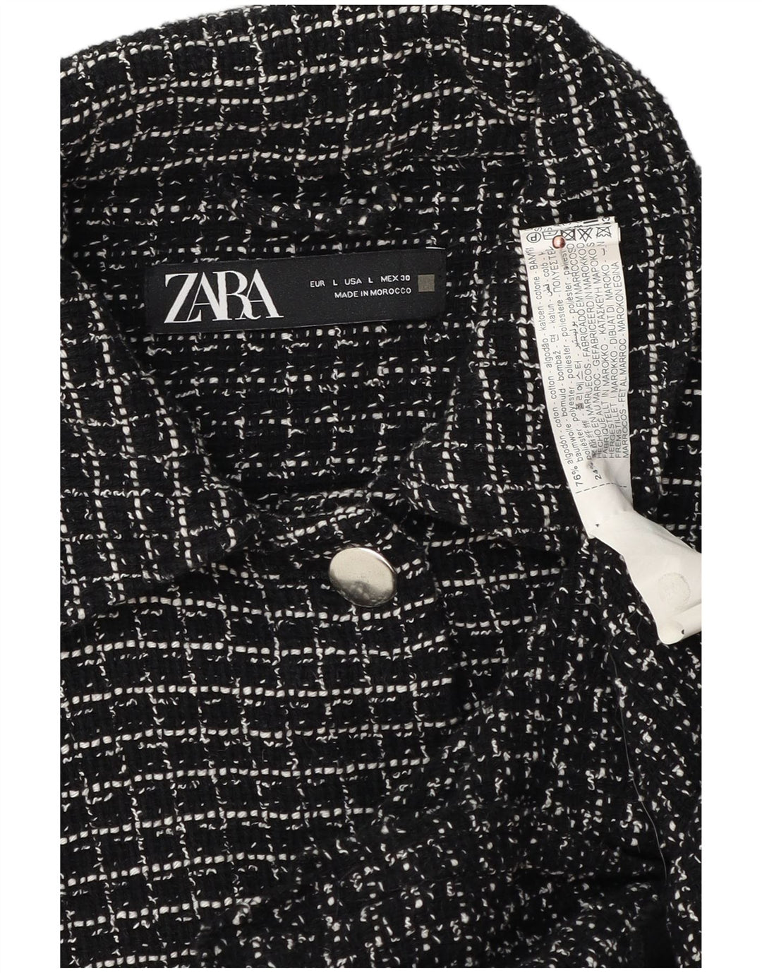 Zara Womens Bomber Jacket UK 16 Stor sort ternet bomuld