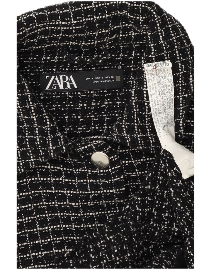 Zara Womens Bomber Jacket UK 16 Stor sort ternet bomuld