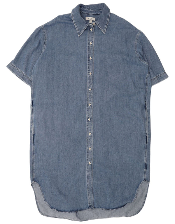 Cos Dame Oversized Kortærmet Denim Skjortekjole EU 44 XL Blå Bomuld