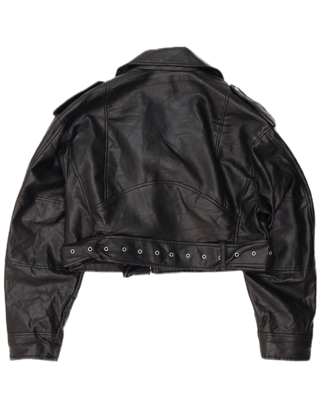 Zara Womens Crop Oversized imiteret læder Biker Jacket UK 10 Small Black