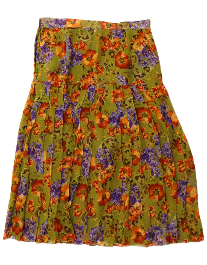 Vintage plisseret nederdel til kvinder W28 Medium Green Floral