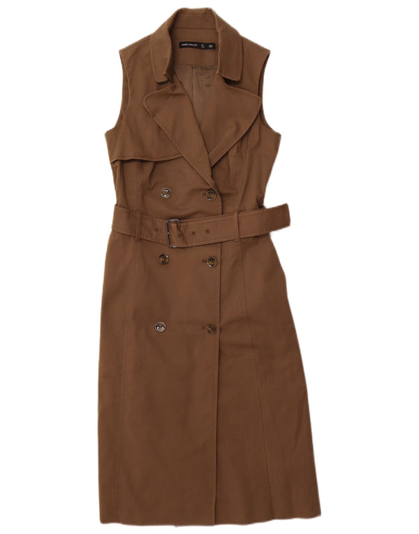 Karen Millen Dame dobbeltradet ærmeløs skjortekjole UK 8 Small Khaki