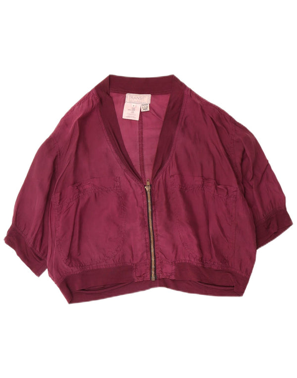 Transit Par Sådan Womens Crop Oversized Bomber Jacket US 2 XS Purple Silk
