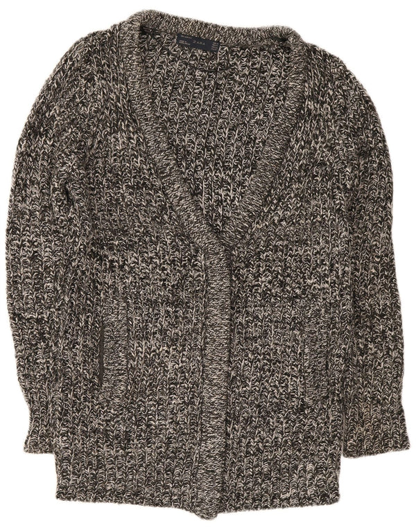 Zara Womens Longline Cardigan Sweater UK 14 Medium Grey Flecked Acryl