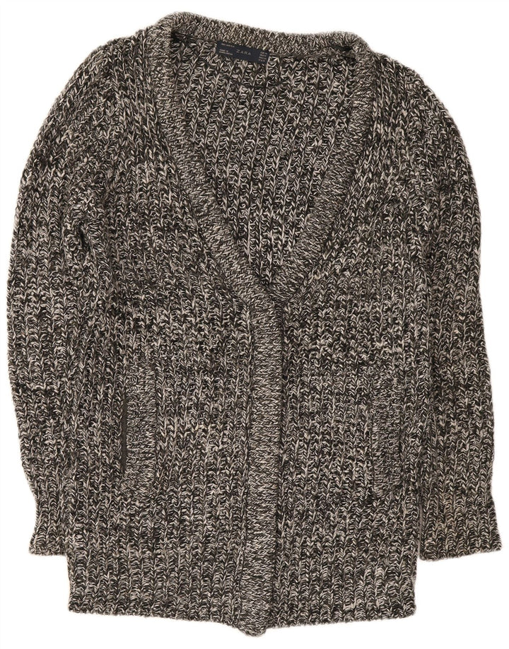 Zara Womens Longline Cardigan Sweater UK 14 Medium Grey Flecked Acryl