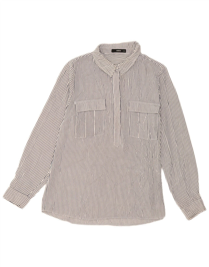 Oasis Dame Pullover Shirt Bluse UK 14 Large White Pinstripe Polyester