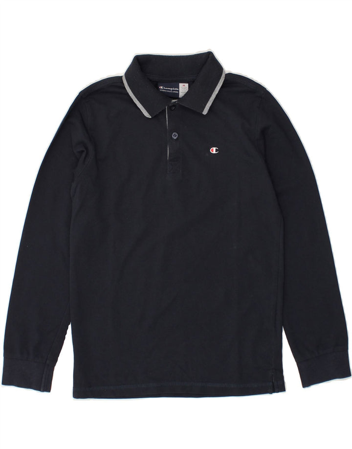 CHAMPION Boys Long Sleeve Polo Shirt 9-10 Years Medium  Navy Blue Cotton | Vintage Champion | Thrift | Second-Hand Champion | Used Clothing | Messina Hembry 