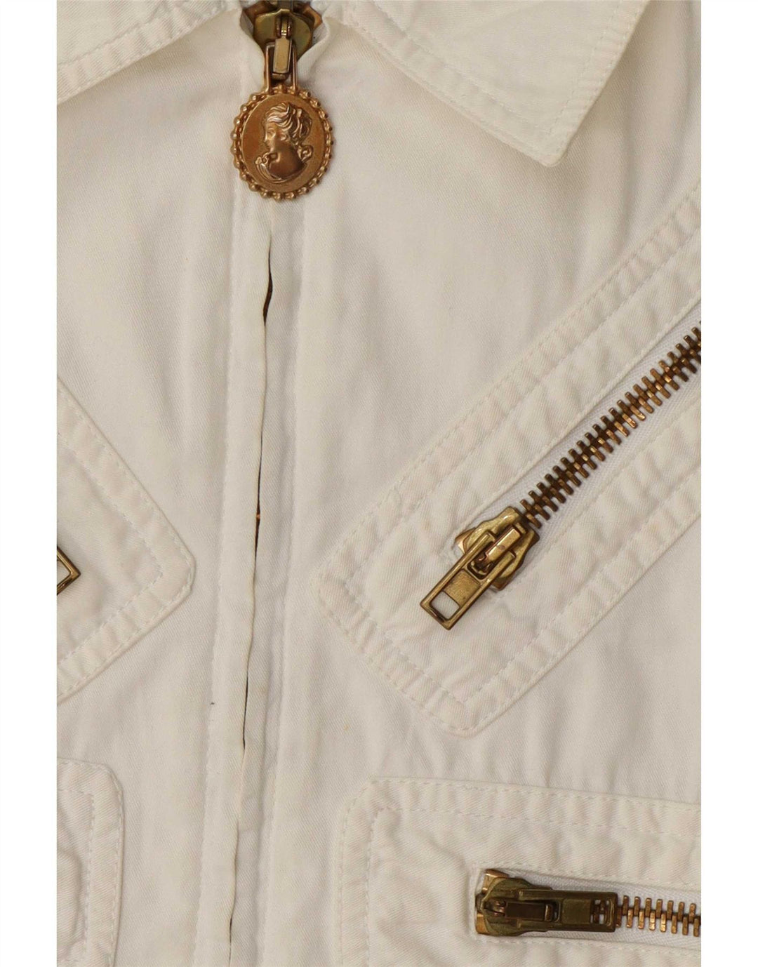 Moschino Womens Bomber Jacket UK 12 Medium Off White Bomuld
