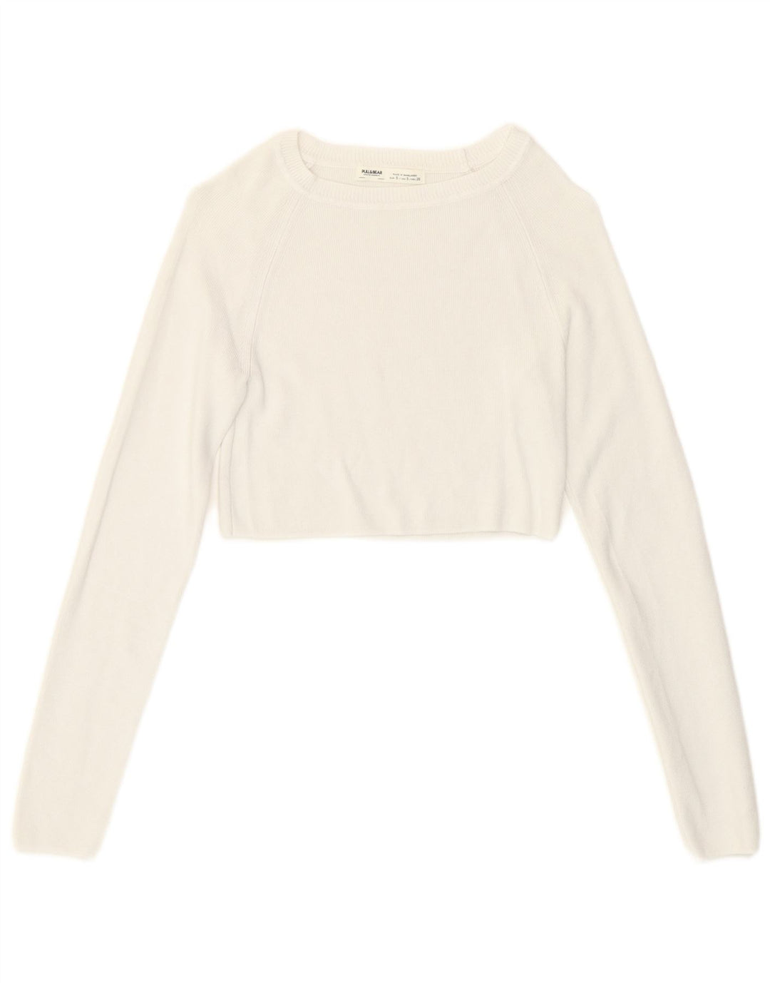 Pull & Bear Dame Crop Top Langærmet UK 8 Small White Viscose
