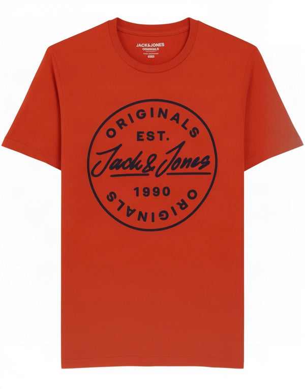 Jack & Jones Herre Slim Fit Grafisk T-shirt Top Medium Orange Cotton