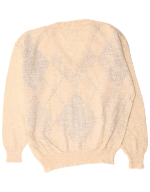 Vintage Herre V-hals sweater XL Hvid Argyle/Diamond Linen