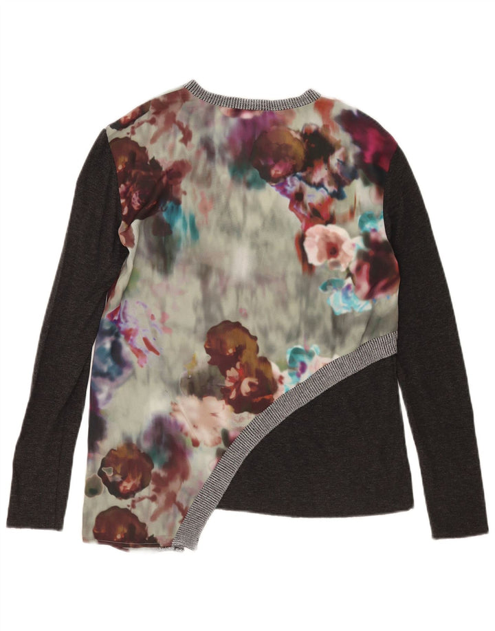 Zara Dame Asymmetrisk Top Langærmet UK 10 Small Multicolored Floral
