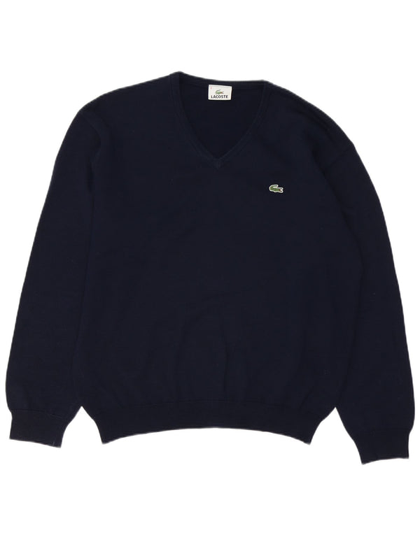 Lacoste Herre V-hals sweater str. 4 Medium Navy Blue Virgin Wool