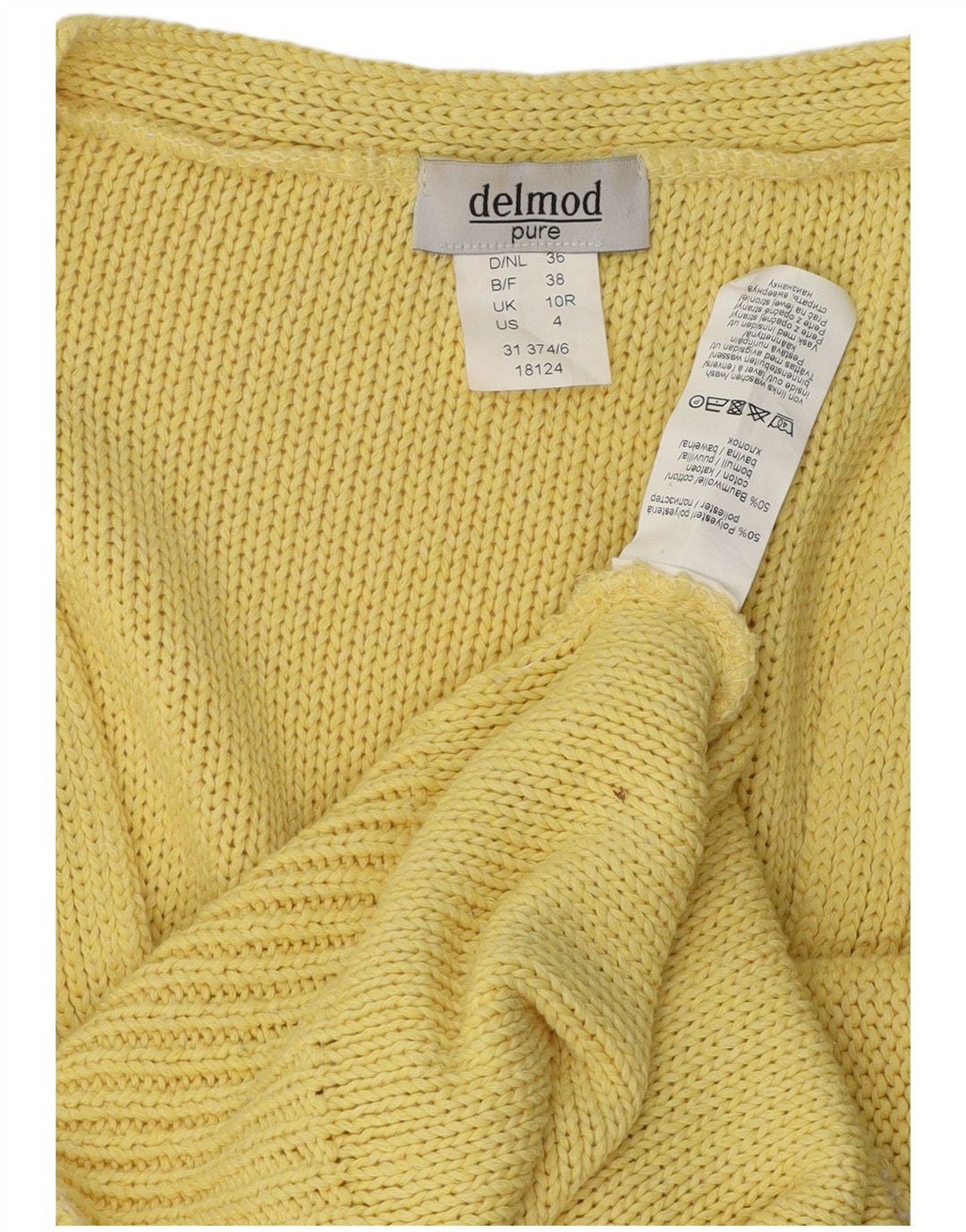 DELMOD Womens Cardigan Sweater UK 10 Small Yellow Polyester