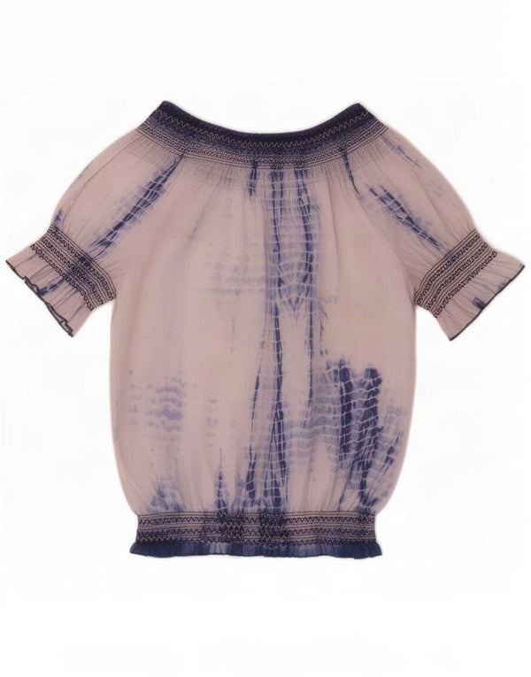 Desigual Dame Grafisk Bluse Top UK 10 Small White Tie Dye Bomuld