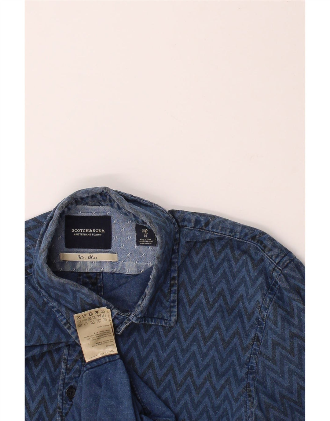 SCOTCH & SODA Mens Denim Shirt Medium Navy Blue Chevron Cotton Vintage Scotch & Soda and Second-Hand Scotch & Soda from Messina Hembry 