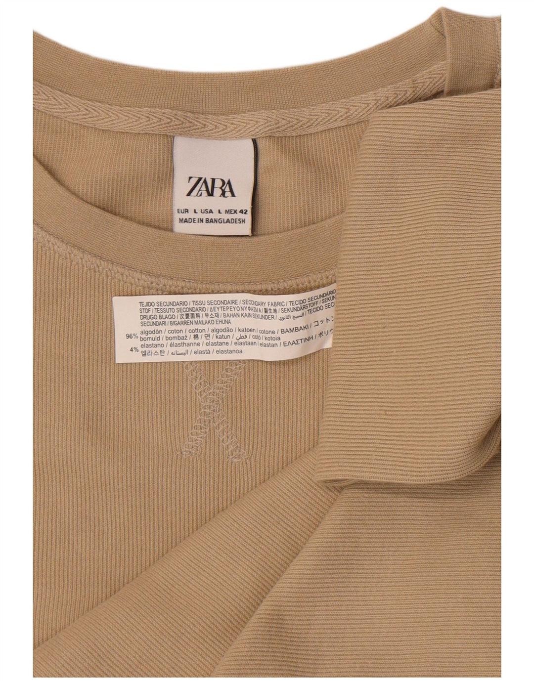 Zara Herre Top Langærmet Stor Beige Bomuld