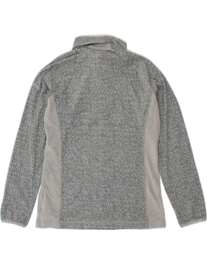 COLUMBIA Womens Zip Neck Fleece Jumper UK 14 Medium Grey Herringbone Vintage Columbia and Second-Hand Columbia from Messina Hembry 