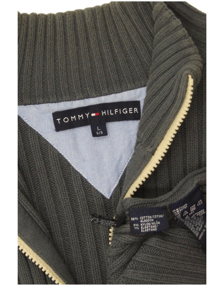 Tommy Hilfiger Herre Cardigan Sweater Stor Grå Colourblock Bomuld