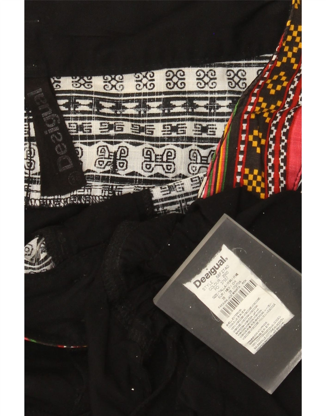 Desigual Dame grafisk A-line nederdel EU 38 Medium W30 Sort Patchwork