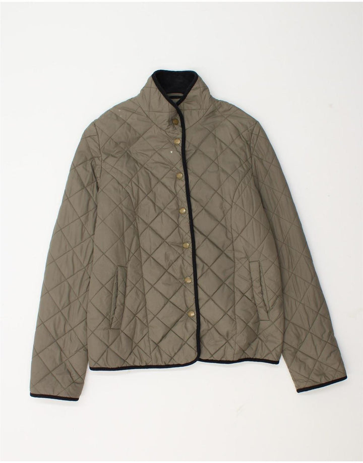 Jaeger Quiltet jakke til kvinder UK 12 Medium Khaki Polyamid