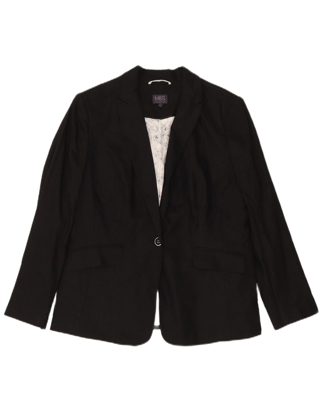 Marks & Spencer Dame 1 Knap Blazer Jacket UK 16 Large Black Flax