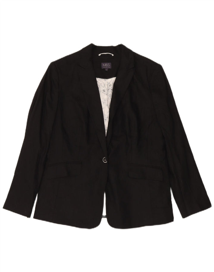 Marks & Spencer Dame 1 Knap Blazer Jacket UK 16 Large Black Flax
