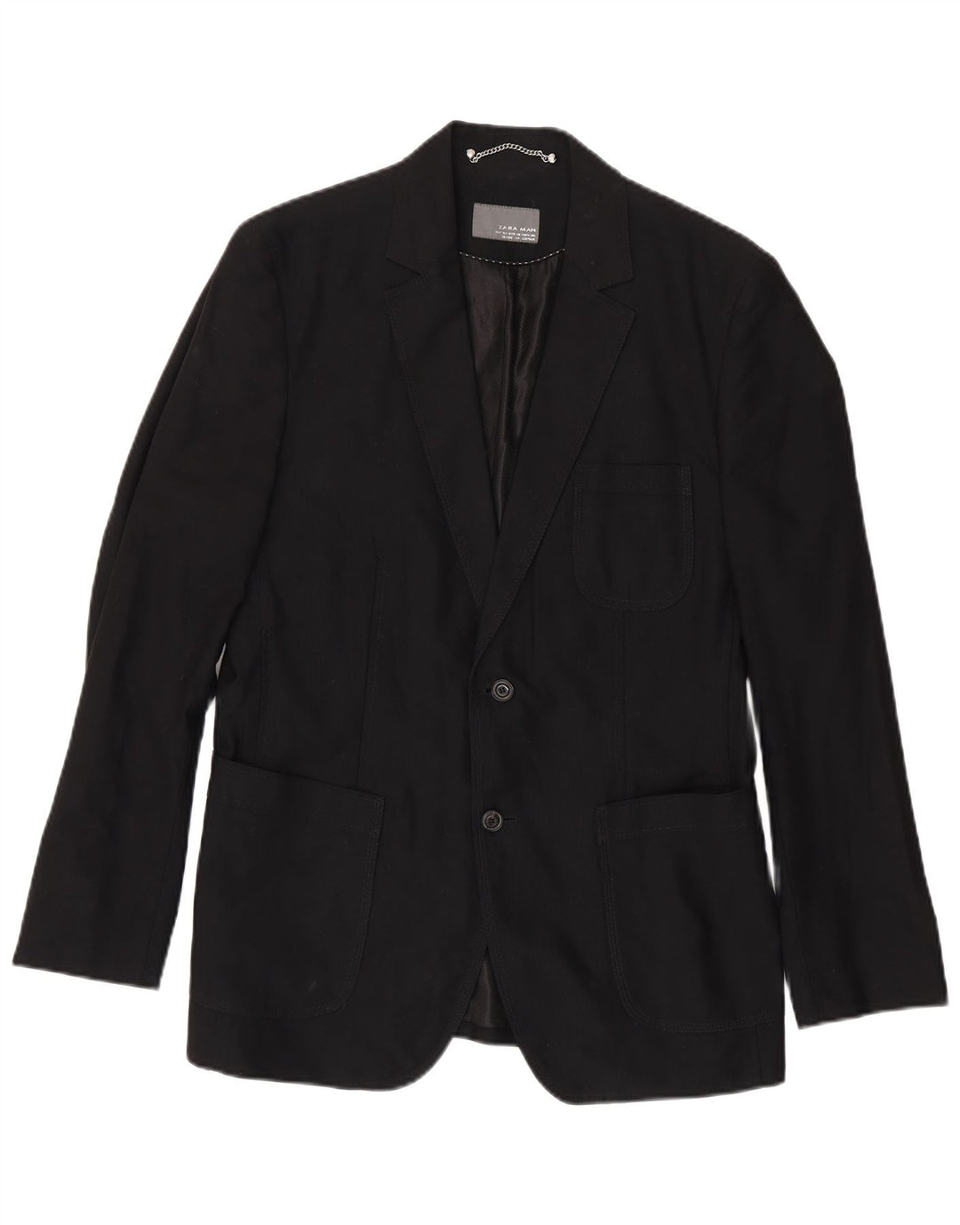 Zara Herre 2-knaps blazerjakke EU 50 Medium Sort Bomuld