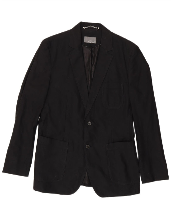 Zara Herre 2-knaps blazerjakke EU 50 Medium Sort Bomuld