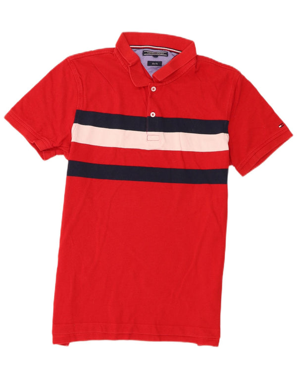 Tommy Hilfiger Herre Slim Fit Polo Shirt Stor Rød Colourblock Bomuld