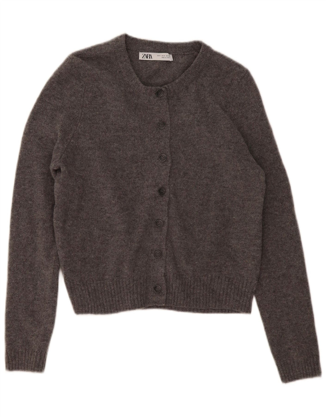 Zara Dame Cardigan Sweater UK 10 Small Grey Flecked Wool