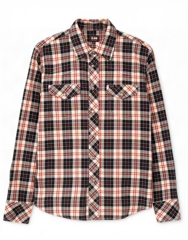 Lee Mens Flannel Shirt Medium Navy Blue Plaid Cotton