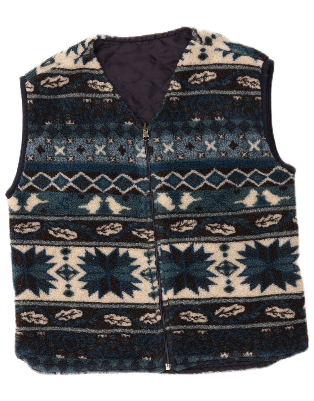 Vintage Herre Fleece Gilet UK 38 Medium Blue Geometric