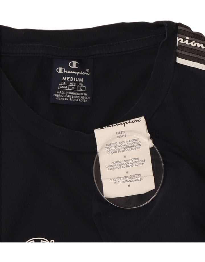 Champion Herre grafisk T-shirt Top Medium Marineblå Bomuld