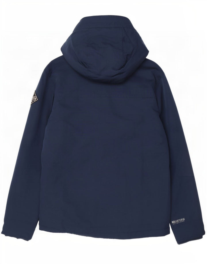 Hollister Herre Hooded Windbreaker Jacket UK 40 Large Navy Blue Polyester